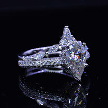 Load image into Gallery viewer, 3Ct Pear Moissanite Engagement Ring Set, 3 Carat Pear Cut Moissanite Engagement Ring Eternity Band Set