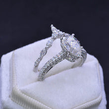 Load image into Gallery viewer, 3Ct Pear Moissanite Engagement Ring Set, 3 Carat Pear Cut Moissanite Engagement Ring Eternity Band Set