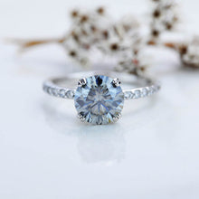 Load image into Gallery viewer, 2 Carat Dark Gray Grey Blue Moissanite Stone with Accent Stones 14K White Gold Ring