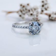 Load image into Gallery viewer, 2 Carat Dark Gray Grey Blue Moissanite Stone with Accent Stones 14K White Gold Ring