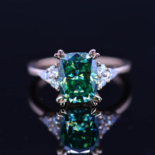 Load image into Gallery viewer, 2.5Ct Cushion Green Moissanite Vintage Engagement Ring, Cushion Moissanite Engagement Ring, Marquise Side Accents Stones 14K Rose Gold Ring