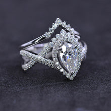 Load image into Gallery viewer, 14K White Gold 1 Carat Pear Moissanite Halo Twisted Engagement Ring Eternity Ring Set