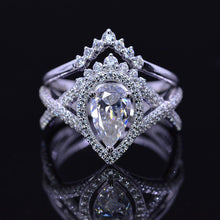 Load image into Gallery viewer, 14K White Gold 1 Carat Pear Moissanite Halo Twisted Engagement Ring Eternity Ring Set