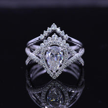 Load image into Gallery viewer, 14K White Gold 1 Carat Pear Moissanite Halo Twisted Engagement Ring Eternity Ring Set