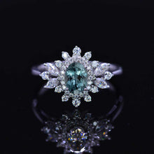 Load image into Gallery viewer, 14K White Gold 1.5 Carat Oval Teal Sapphire Snowflake Halo Engagement Ring
