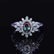 Load image into Gallery viewer, 14K White Gold 1.5 Carat Oval Snowflake Alexandrite Halo Engagement Ring