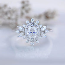 Load image into Gallery viewer, 14K White Gold 1.5 Carat Oval Snowflake Halo Engagement Ring