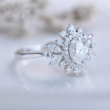 Load image into Gallery viewer, 14K White Gold 1.5 Carat Oval Snowflake Halo Engagement Ring