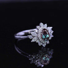 Load image into Gallery viewer, 14K White Gold 1 Carat Oval Alexandrite Snowflake Halo Engagement Ring