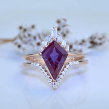 Load image into Gallery viewer, 4 Carat Amethyst Kite Shape Step Cut, Amethyst Halo Gold Engagement Ring, Eternity Ring Set
