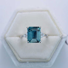 Load image into Gallery viewer, 3Ct Emerald Shape Step Cut Teal Sapphire ring, Teal Sapphire solitaire ring, 3 Carat Teal Sapphire Ring, Teal Sapphire Vintage Ring