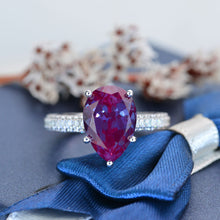 Load image into Gallery viewer, 4 Carat Pear Cut Alexandrite Hidden Halo Gold Engagement Ring