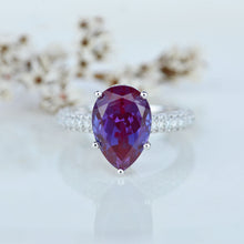 Load image into Gallery viewer, 4 Carat Pear Cut Alexandrite Hidden Halo Gold Engagement Ring