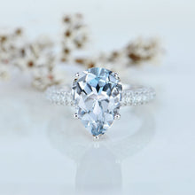 Load image into Gallery viewer, 4 Carat Pear Cut Aquamarine Hidden Halo Gold Engagement Ring