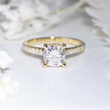 Load image into Gallery viewer, 2 Carat Moissanite Cushion Cut Hidden Halo White Gold Engagement Ring