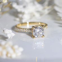 Load image into Gallery viewer, 2 Carat Moissanite Cushion Cut Hidden Halo White Gold Engagement Ring