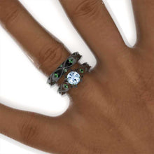 Load image into Gallery viewer, 14K Black Gold Genuine Natural Aquamarine Celtic Engagement Ring