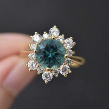Load image into Gallery viewer, 2 Carat Snowflake Teal Sapphire 14K White Gold Ring
