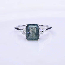 Load image into Gallery viewer, 3Ct Emerald Shape Step Cut Moss Agate Gold Engagement Ring