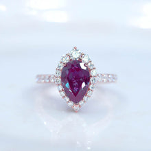 Load image into Gallery viewer, 14K Solid White Gold 3 Carat Alexandrite Pear Cut Halo  Moissanite Ring