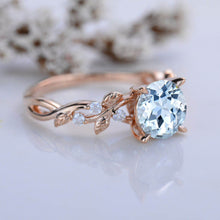 Load image into Gallery viewer, 2 Carat Round Brilliant Cut Aquamarine Floral Rose Gold Engagement Ring
