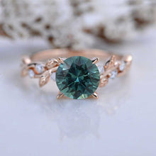 Load image into Gallery viewer, 2 Carat Round Brilliant Cut Teal Sapphire Floral Rose Gold Engagement Ring