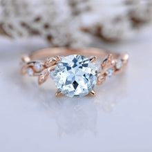Load image into Gallery viewer, 2 Carat Round Brilliant Cut Aquamarine Floral Rose Gold Engagement Ring