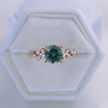 Load image into Gallery viewer, 2 Carat Teal Sapphire Floral Yellow Gold Engagement Ring