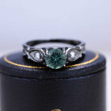 Load image into Gallery viewer, 14K Black Gold Teal Sapphire Celtic Engagement Ring