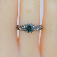 Load image into Gallery viewer, 14K Black GoldTeal Sapphire Celtic Engagement Ring