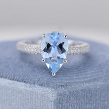 Load image into Gallery viewer, 4 Carat Pear Cut Aquamarine Hidden Halo Gold Engagement Ring