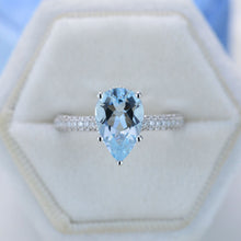 Load image into Gallery viewer, 4 Carat Pear Cut Aquamarine Hidden Halo Gold Engagement Ring