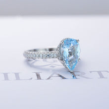 Load image into Gallery viewer, 4 Carat Pear Cut Aquamarine Hidden Halo Gold Engagement Ring