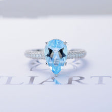 Load image into Gallery viewer, 4 Carat Pear Cut Aquamarine Hidden Halo Gold Engagement Ring
