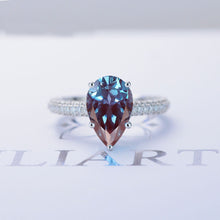 Load image into Gallery viewer, 3 Carat Pear Cut Alexandrite Hidden Halo Gold Engagement Ring