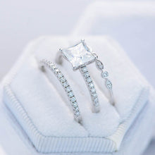 Load image into Gallery viewer, 14K White Gold 2 Carat Princess Cut Moissanite Engagement Ring Eternity Ring Set