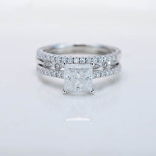 Load image into Gallery viewer, 14K White Gold 2 Carat Princess Cut Moissanite Engagement Ring Eternity Ring Set