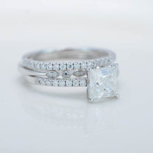 Load image into Gallery viewer, 14K White Gold 2 Carat Princess Cut Moissanite Engagement Ring Eternity Ring Set