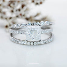 Load image into Gallery viewer, 14K White Gold 2 Carat Princess Cut Moissanite Engagement Ring Eternity Ring Set