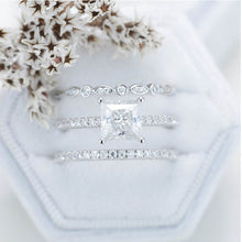 Load image into Gallery viewer, 14K White Gold 2 Carat Princess Cut Moissanite Engagement Ring Eternity Ring Set