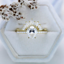 Load image into Gallery viewer, 2 Carat Pear Cut Moissanite Halo Engagement Ring Eternity Ring Set