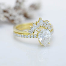 Load image into Gallery viewer, 2 Carat Pear Cut Moissanite Halo Engagement Ring Eternity Ring Set