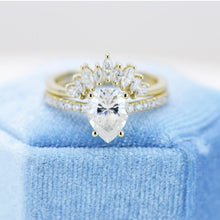 Load image into Gallery viewer, 2 Carat Pear Cut Moissanite Halo Engagement Ring Eternity Ring Set
