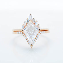 Load image into Gallery viewer, 14K Rose Gold 4 Carat Kite Moissanite Halo Engagement Ring, Eternity Ring Set