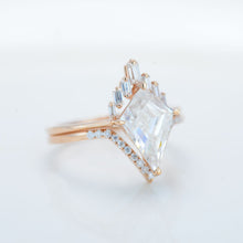 Load image into Gallery viewer, 14K Rose Gold 4 Carat Kite Moissanite Halo Engagement Ring, Eternity Ring Set