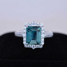 Load image into Gallery viewer, 4Ct Teal Sapphire Engagement Ring Halo Radiant Cut Teal Sapphire Engagement Ring