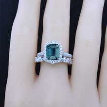 Load image into Gallery viewer, 3Ct Teal Sapphire Engagement Ring Halo Radiant Cut Teal Sapphire Engagement Ring