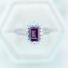 Load image into Gallery viewer, 3Ct Alexandrite Engagement Ring Halo Emerald Step Cut Alexandrite  Engagement Ring