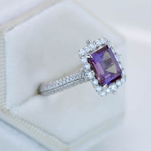 Load image into Gallery viewer, 3Ct Alexandrite Engagement Ring Halo Emerald Step Cut Alexandrite  Engagement Ring