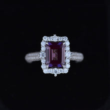 Load image into Gallery viewer, 3Ct Alexandrite Engagement Ring Halo Emerald Step Cut Alexandrite  Engagement Ring